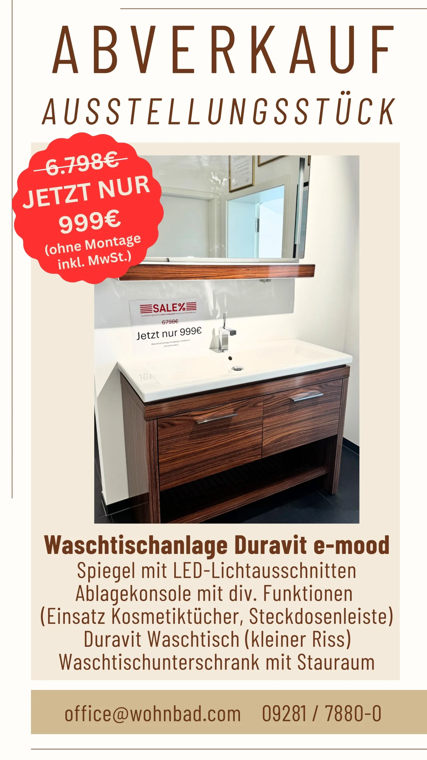 Möbelwaschtischanlage Duravit e-mood Abverkauf 
