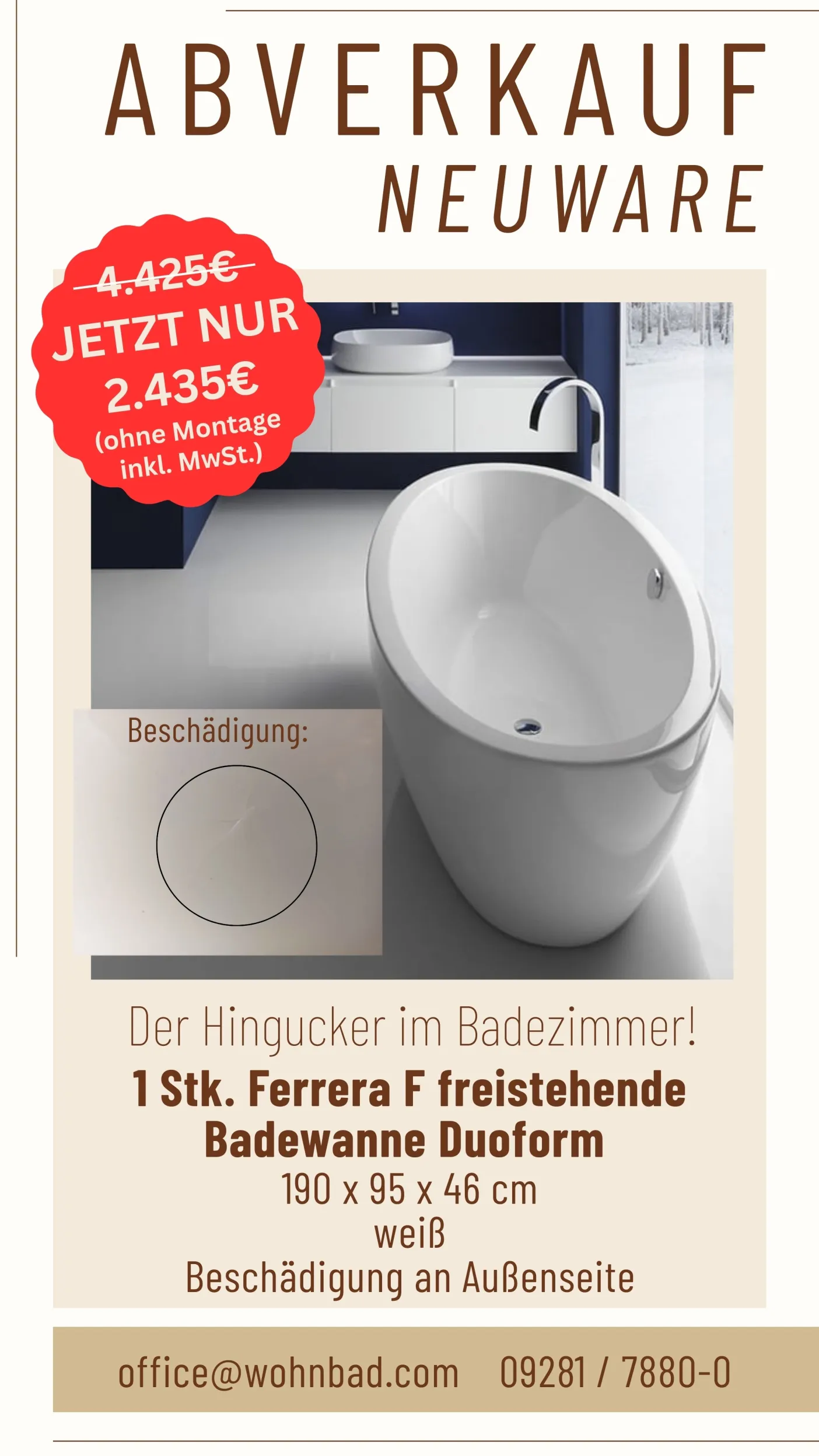 Ferrera Badewanne Abverkauf 