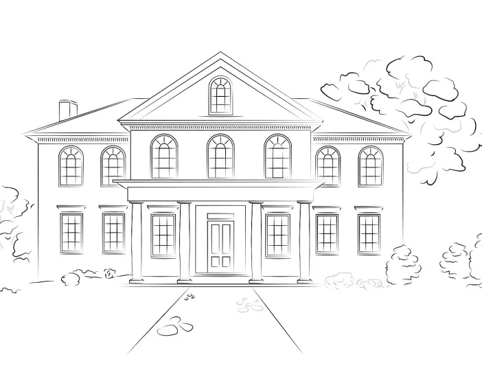 Zeichung eines schönen Altbaus.